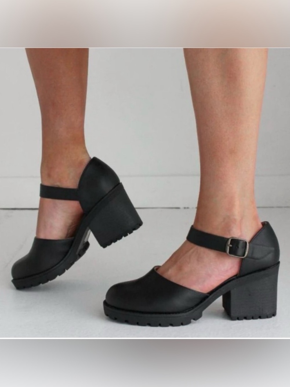 Chunky Black Vegan Leather Mary Jane Block Heel Size 11 - Picture 6 of 7